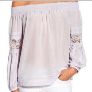 Like New Lavender Olivia Palermo + Chelsea 28 Silk Blouse With Lace Small